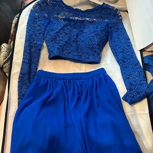 Two piece royal blue size 0 homecoming dress